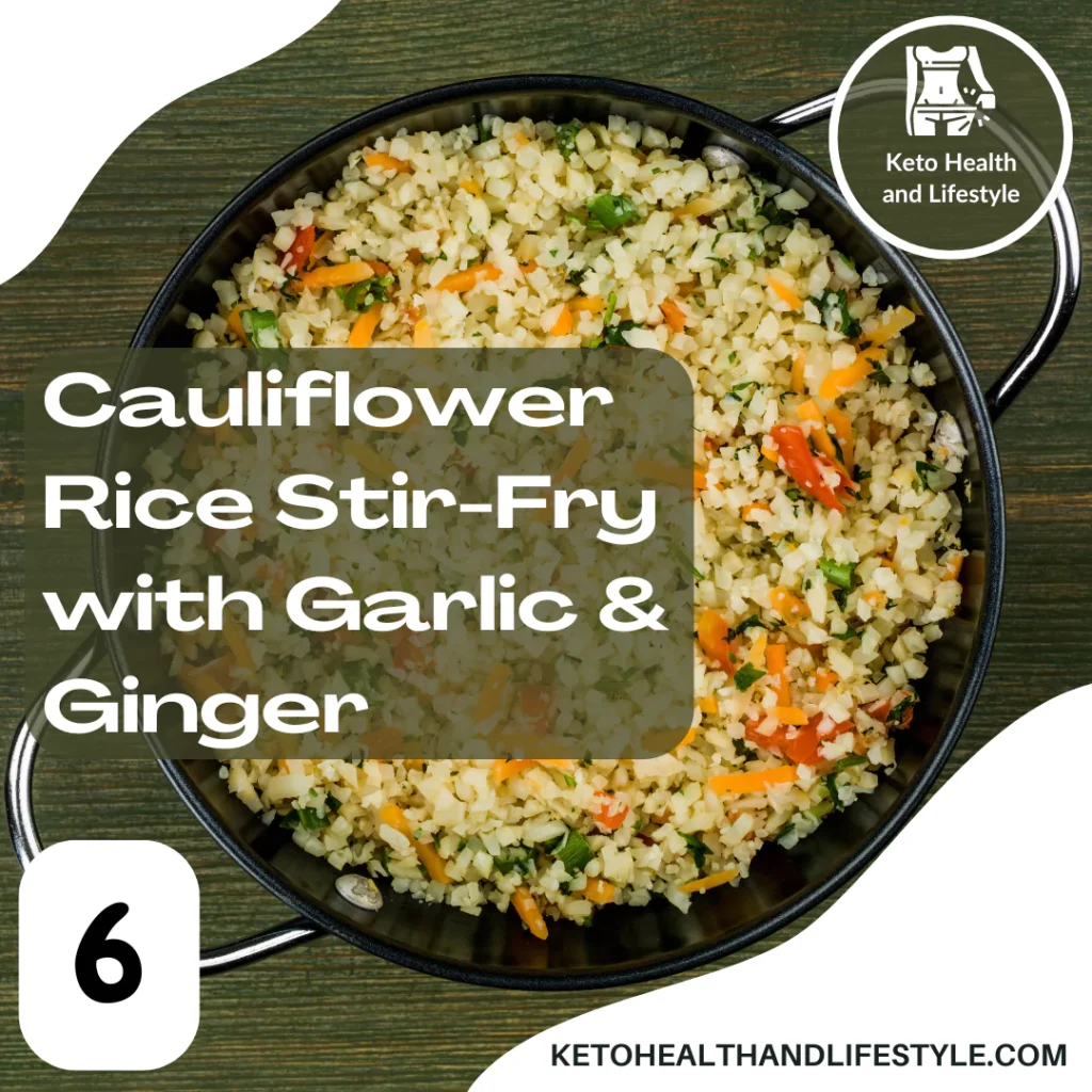 Keto Health and Lifestyle: Colourful cauliflower rice stir fry cooked with ginger and garlic.