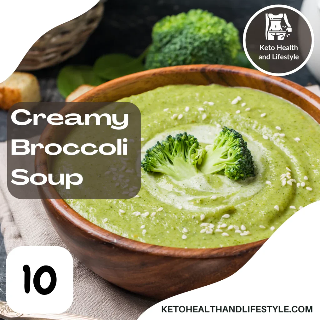 Keto Health and Lifestyle: Keto broccoli soup, rich in flavour and topped with greenery.