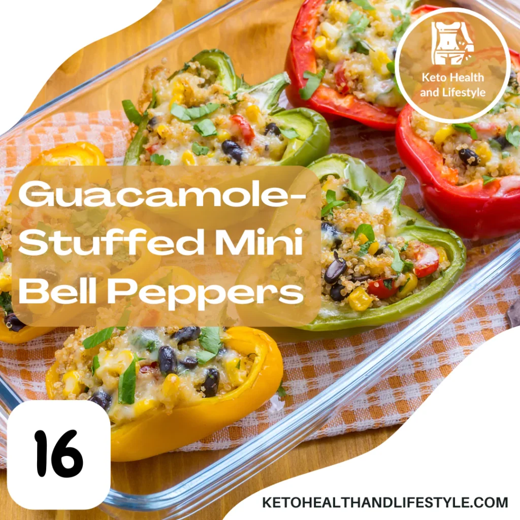 Keto Health and Lifestyle: Guacamole-stuffed mini bell peppers in a glass dish.