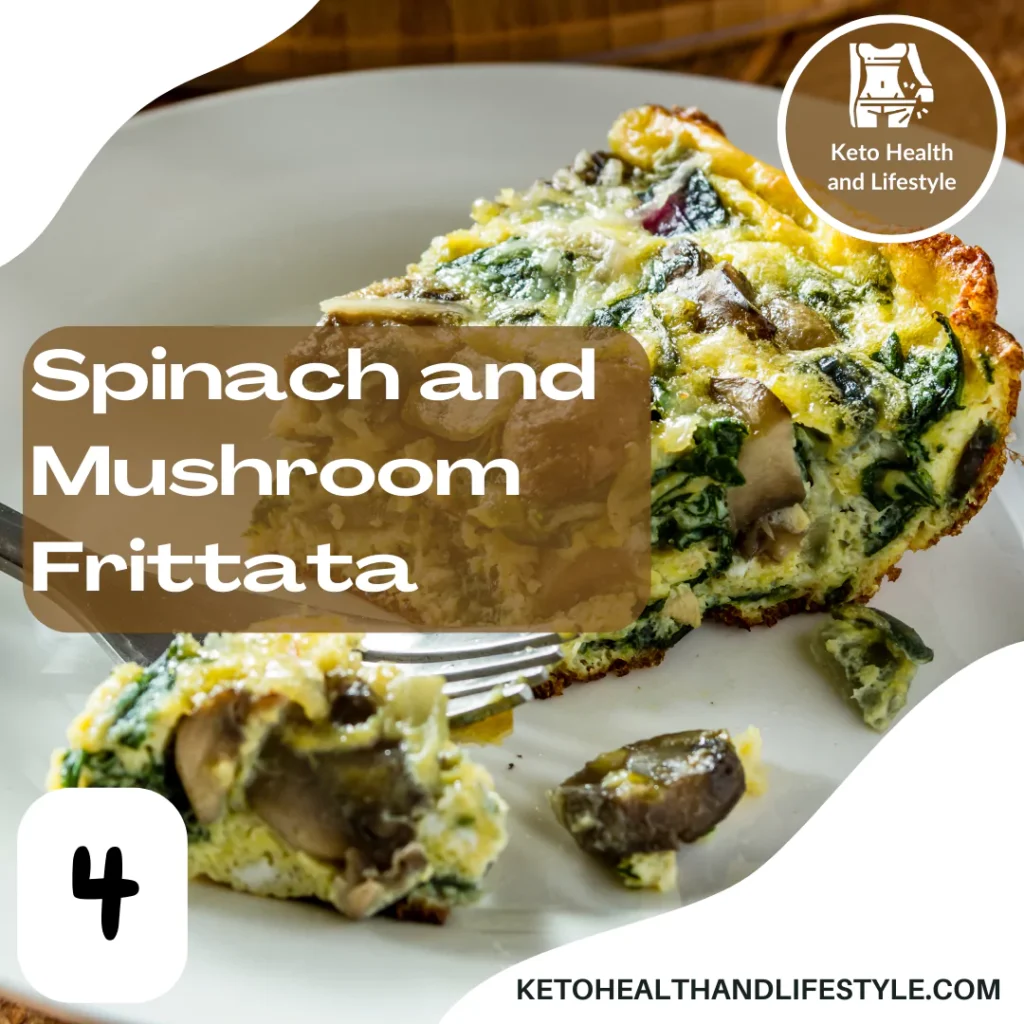 Keto Health and Lifestyle: Keto-friendly frittata with spinach and mushrooms close-up.