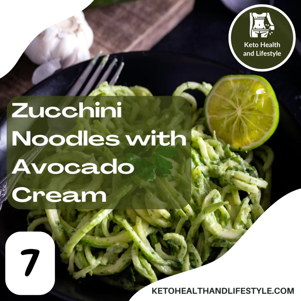 Keto Health and Lifestyle: Low-carb zucchini noodles paired with rich avocado cream.