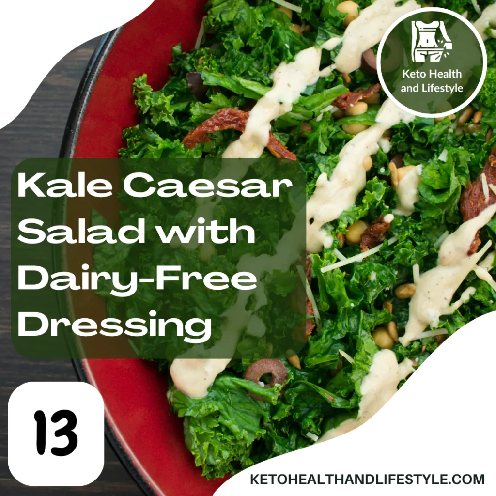 Keto Health and Lifestyle: Fresh kale Caesar salad with a creamy dairy-free dressing.