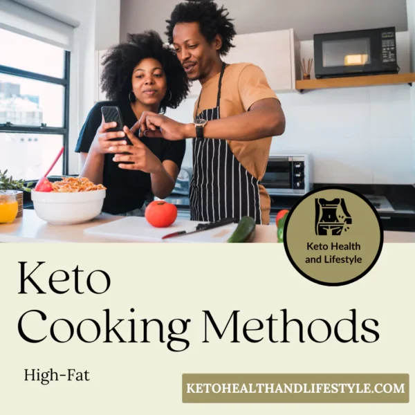 Keto Health and Lifestyle: Two friends checking a phone for high-fat keto cooking methods.