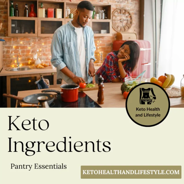 Keto Health and Lifestyle: Kitchen scene with keto pantry essentials and cooking activity.