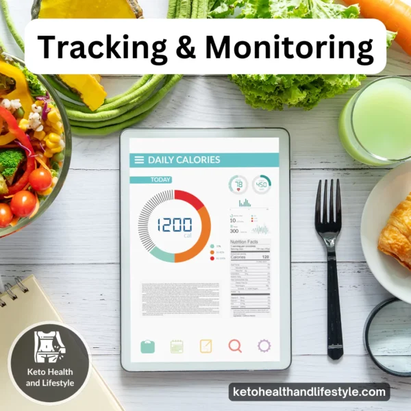 Monitoring daily intake with a calorie app beside balanced diet choices. Keto Health and lifestyle