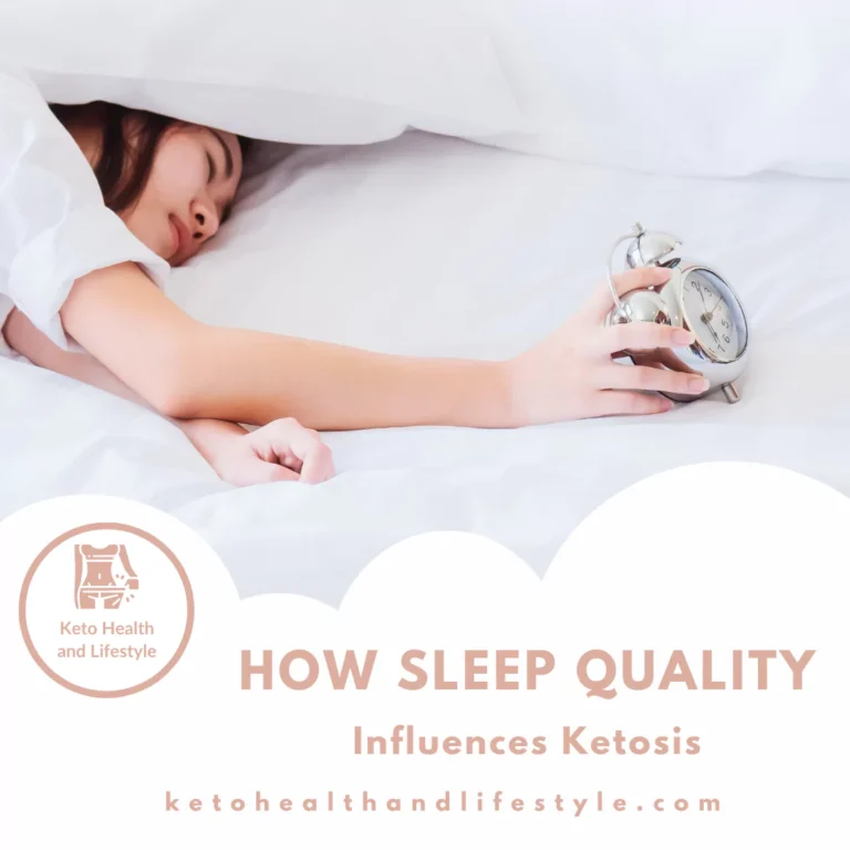 Sleep quality Ketosis: Sleeping woman extending arm towards a silver clock.