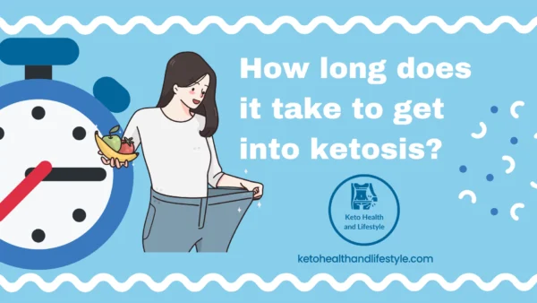 How long does it take to get into ketosis? An illustration of a timer next to a happy woman holding healthy food.