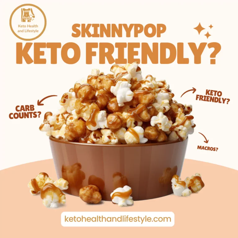 a bowl of popcorn with caramel topping saying is skinnypop popcorn keto friendly